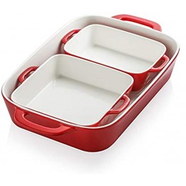 SWEEJAR Ceramic Bakeware Set Rectangular Baking Dish for Cooking Kitchen Cake Dinner Banquet and Daily Use 12.8 x 8.9 Inches porcelain Baking Pans Red