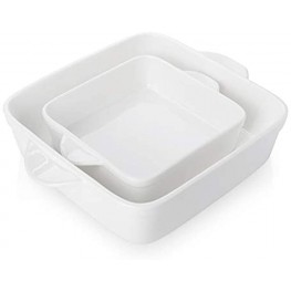 Sweese 514.201 Porcelain Baking Dish Set of 2 Square Lasagna Pans 8 x 8 inch & 6 x 6 inch Non-stick Brownie Pan with Double Handle White