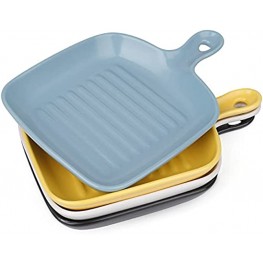 ZEAYEA Set of 4 Ceramic Serving Plate Matte Serving Dishes with Handle for Appetizers Salad Side Dishes Snack 6.3 Ceramic Lasagna Pan Small Baking Dish with Skillet Look Oven Safe Plate