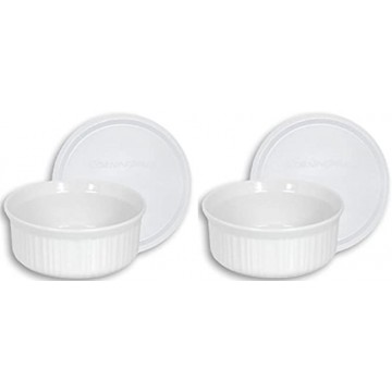 CorningWare French White Pop-Ins 16-Ounce Round Dish with Plastic Cover Pack of 2 Dishes