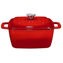 Enameled Cast Iron Casserole Square Dutch Oven Braiser Pan with Cover 3.8-Quart Red