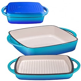 Enameled Cast Iron Square Casserole Baker With Griddle Lid 2 in 1 Multi Baker Dish 10" Caribbean
