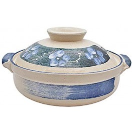 Hinomaru Collection Japanese Umei Plum Blossom Design Donabe Ceramic Hot Pot Casserole Banko Earthenware Clay Pot for Shabu Shabu Made In Japan 30 fl oz 7.5"D