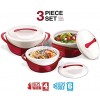 Pinnacle Insulated Casserole Dish with Lid 3 pc. set 2.6 1.25 .6 qt. Elegant Hot Pot Food Warmer Cooler Large Thermal Soup Salad Serving Bowl- Stainless Steel –Best Gift Set for Moms –Holidays Red