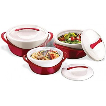 Pinnacle Insulated Casserole Dish with Lid 3 pc. set 2.6 1.25 .6 qt. Elegant Hot Pot Food Warmer Cooler Large Thermal Soup Salad Serving Bowl- Stainless Steel –Best Gift Set for Moms –Holidays Red