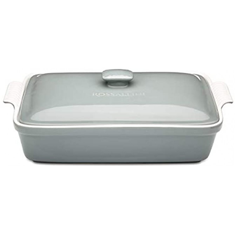 Deep Bakeware Pans Set for Lasagne and Casseroles with Lid 12.8 x 9.4 x 3.5 Inch LOVECASA Stoneware Large Casserole Dish with Lid 4.2 Quart Covered Rectangular Casserole Dish Set Blue and Grey