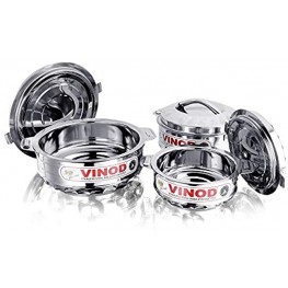 Vinod 3-Piece Insulated Casserole Food Warmer Cooler Hot Pot Gift Set 1000mL+1500mL+2500mL Stainless Steel