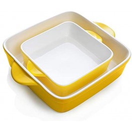 Sweese 514.219 Porcelain Baking Dish Set of 2 Square Lasagna Pans 8 x 8 inch & 6 x 6 inch Non-stick Brownie Pan with Double Handle Vibrant Yellow