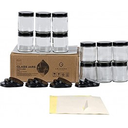 12 Pack 8 Oz Thick Glass Jars with Airtight Lids Plastic & Metal Lids and White Labels Perfect for Candle Jars for Making Candles Spice Jars Handmade Lotion Jars Honey Jars Cosmetic Jars Glass Baby Food Storage Clear Round Small Jars for Powder Liquid