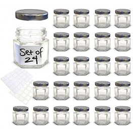 1.5 oz Hexagon Mini Glass Jars with Silver Lids and Labels Pack of 24