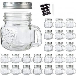 8 oz Glass Mason Mugs with Silver Lids,Mason Jar Glasses withAirtight Lids For Beverages,Canning Jars with Handle For Kitchen Storage,Glass Jars With Handle And Chalkboard Labels Marker Set of 24