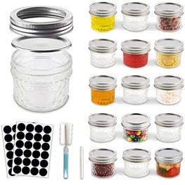 AerWo Mason Jars 4 oz 16 Pack Small Mason Glass Jars with Lids and Bands Regular Mouth Canning Jelly Jars Quilted Crystal Style Mini Mason Glass Jars for Jam Honey Wedding Favors Baby Food