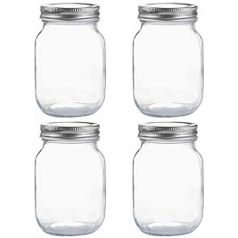 Glass Regular Mouth Mason Jars 16 oz Clear Glass Jars with Silver Metal Lids for Sealing Canning Jars for Food Storage Overnight Oats Dry Food Snacks Candies DIY Projects 4PACK