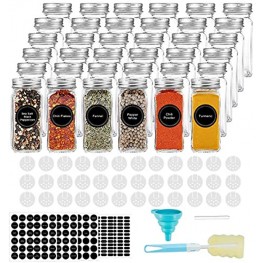 Glass Spice Jars AIVIKI 36 PCS 4oz Empty Square Spice Bottles Containers with Shaker Lids and Airtight Metal Caps 828 Spice Labels and Chalk Marker and Silicone Collapsible Funnel Sponge Brush