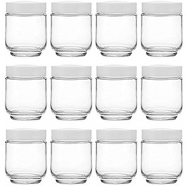 Hedume 12 Pack 6oz Clear Glass Jars with White Lids for Spices Party Favors Jams etc.