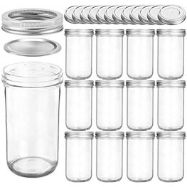 KAMOTA Wide Mouth Mason Jars 22 OZ With Wide Lids and Bands Ideal for Jam Pudding Honey Wedding Favors DIY Magnetic Spice Jars Shower Favors,12 PACK 12 Silver Pipette Covers Included