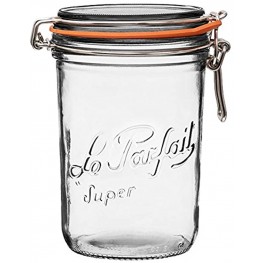 Le Parfait Super Terrine 1L French Glass Canning Jar w Straight Body Airtight Rubber Seal & Glass Lid 32oz Quart Pack of 4 Stainless Wire