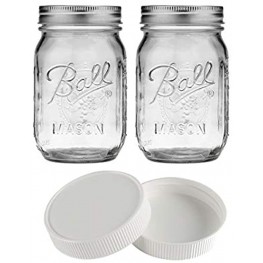 Mason Jars 16 oz with Plastic Mason Jar Lids BPA Free Pint Mason Jars Regular Mouth set of 2 White by Jarming Collections
