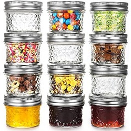 Mason Jars 4 OZ AIVIKI Glass Regular Mouth Canning Jars with Silver Metal Airtight Lids and Bands for Sealing Canning Dry Food Preserving Jam Honey Candle Meal Prep Overnight Oats Food Storage Salads 12 Pack 12 Whiteboard Labels