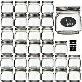 Mason Jars 8 oz 30 Pack- Small Mason Jars With Silver Lids -1 4 Quart Canning Jars| Storage Pickling Jars For Jelly Jam Honey Pickles Spice Glass Jars With Free 30 Chalkboard Labels