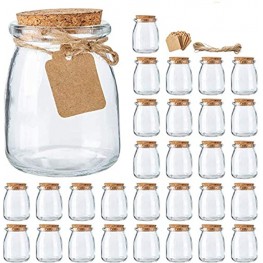 Mini Yogurt Jars 30 Pack 7 oz Glass Favor Jars with Cork Lids Glass Pudding jars Glass Containers with Lids Mason Jar Wedding Favors Honey Pot with Label Tags and String