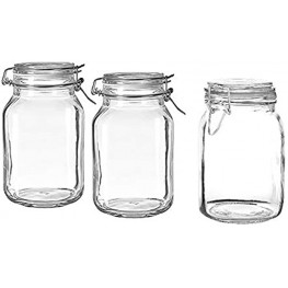 Set of 3 Glass Mason Jar with Airtight Lid 68 Ounces With Stainless Steel Bail And Trigger Clamps