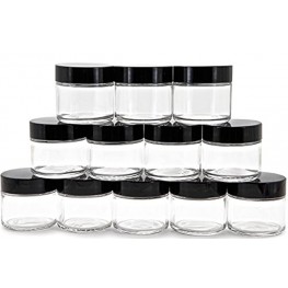 Vivaplex 12 Clear 2 oz Round Glass Jars with Inner Liners and black Lids
