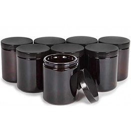 Vivaplex Amber 8 ounce Round Glass Jars with Black Lids 8 pack