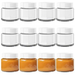 Yopay 12 Pack 6oz Glass Jars with White Gold Lids Blind Box Canning Jars for Jam Honey Jelly Wedding Favors DIY Clear Spice Jars