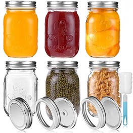 YUEYEE Glass Mason Jars with Lids and Bands 16 oz,Canning Jars for DIY Food Preserve Jams Honey Yogurt and Beans Wedding Favors Shower Favors Jars with 12pcs Spare Lids ,4 Pack