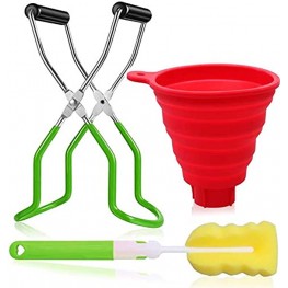 Canning Kit Canning Supplies Kit Include Canning Jar Lifter Food-Grade Silicone Collapsible Canning Funnel & Sponge Cleaning Brush Canning Tools Set For Canning Glass Jars And Jelly Jars Green