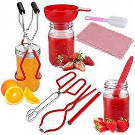 Canning Kits Jar Lifter Canning Jars Set Canning Funnel Canning Tongs With Heat Resistant Handles Stainless Steel Bubble Measurer Remover Tool for Canning Rack Mason Pot Wide-Mouth Red-9 pack