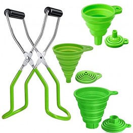 Canning Kits,Canning Jar Lifter with Grip Handles Anti-scalding clip 3 Size Silicone Collapsible Funnel Foldable Compatible with Wide Mouth and Regular Jars for Home Canning Supplies（4Pack Green）