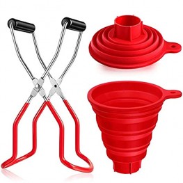 ManYee 2 Piece Canning Jar Lifter with Grip Handles Canning Kit Canning Set Anti-Slip Jar Lifter Tongs and Silicone Collapsible Funnel Foldable Funnel for Kitchen Restaurant and Regular Jars Canning