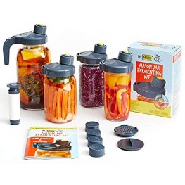 My Mason Makes Fermentation Kit Includes 4 Wide Mouth Mason Airlock Fermenting Jar Lids Pump Drink Accessories Mold-Free Pickling Kit for Fermented Food and Drinks Free Recipe Book and More