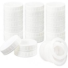 24 Pack Canning Jar Lids Regular Mouth Plastic Mason Jar Lids with Silicone Seals Rings Fits Ball Kerr Jars Leak-Proof & Anti-Scratch Resistant Surface White,24 Pack