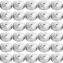 30 Pcs Regular Mouth Mason Jar Lids with Straw Hole Compatible，Metal Mason Canning Lids Decorative Mason Jar Caps for Drinking&Food Storage.