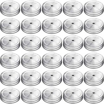 30 Pcs Regular Mouth Mason Jar Lids with Straw Hole Compatible，Metal Mason Canning Lids Decorative Mason Jar Caps for Drinking&Food Storage.