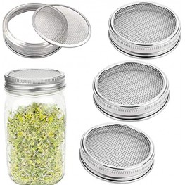 4 Pack Sprouting Lids Stainless Steel Mesh Jar Sprouting Strainer Lid Kit for Wide Mouth Mason Jars Canning Jars Sprouting Jar Lid Kit for Growing Organic Sprout Seeds in House Kitchen