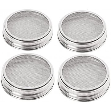 4 Pack Stainless Steel Sprouting Jar Strainer Lids Regular Mouth Mason Jar Screen Sprouting Kit Lids for Growing Bean Broccoli Alfalfa Salad Sprouts and More