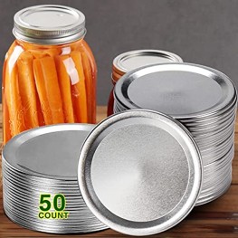 50-Count Wide Mouth Canning Lids for Ball Kerr Jars Split-Type Metal Mason Jar Lids for Canning Food Grade Material 100% Fit & Airtight for Regular Mouth Jars