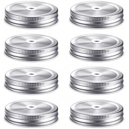 8 Pieces Stainless Steel Regular Mouth Mason Canning Jar Lids with Straw Hole Leak Proof 2.7 Inch Silver