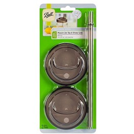 Ball 4-Piece Sip & Straw Lids Set for Wide Mouth Mason Jars | Grey | 2-Lids and 2-Straws