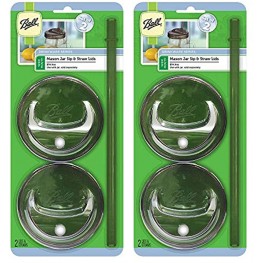 Ball 8-Piece Sip & Straw Lids Set for Wide Mouth Mason Jars | Grey | 4-Lids and 4-Straws