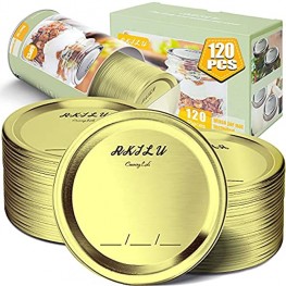 Canning Lids Regular Mouth 120Pcs for Ball and Kerr Jars Mason Jar Lids with Leak Proof Split Type Food Grade Metal Heat Resistant Seals Rings Great Fit & Airtight with 70mm Jars,GoldNo bands