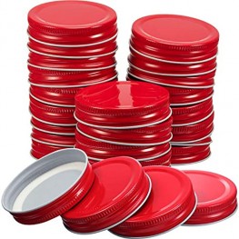 Chuangdi 30 Packs Mason Jar Lids Regular Mouth Leak Proof Secure Mason Storage Solid Caps Red