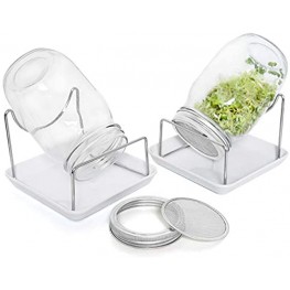 Rocinha Seed Sprouting Jar Kit 2 Wide Mouth Sprouting Jars with Screen Lids Stands and Trays Seed Germination Kit for Growing Broccoli Alfalfa and Bean Sprouts
