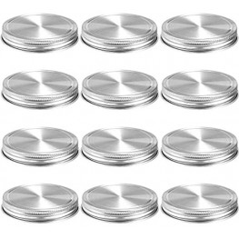Stainless Steel Mason Jar Lids,12 Pack Polished Surface,Reusable and Leak Proof,Storage Caps with Silicone Seals for Wide Mouth Size Jars 12-Pack Stainless Steel LidsWide Mouth