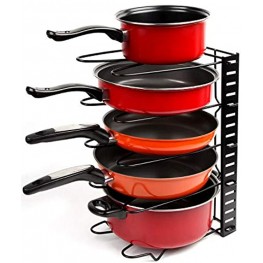 Height adjustable pan organizer rack Vdomus pan and pot lid holder black metal black