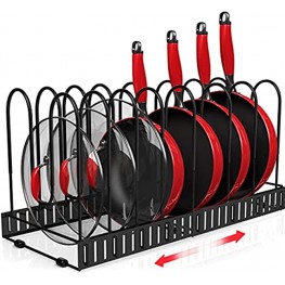Pot and Pan Organizer for Cabinet Adjustable 10 Tiers Pots and Pans Organizer Under Cabinet & Countertop Expandable Pot Rack with 6 Pot Organizer Rack Designs Sturdy Steel Pot and Pan Rack